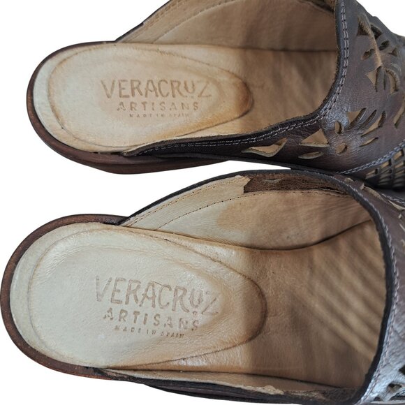 Veracruz Artisans Sundance Brown Leather Cutout Mules Size 36 US 5.5-6 Boho - Picture 10 of 13
